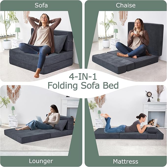 Folding Sofa Bed, 4 in 1 Convertible Sleeper Chair - Image 4