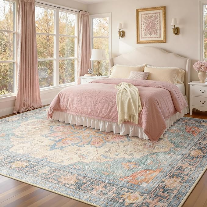 RELEANY Area Rugs 8'x10' Washable Non-Slip, Floral Vintage Distress Print - Image 2