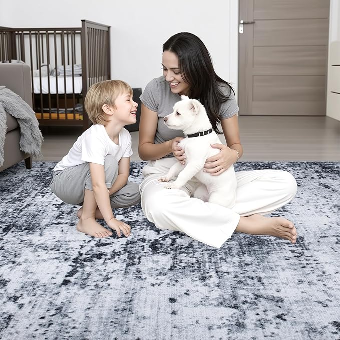 Round Area Rug for Living Room: 6 ft Washable Modern Abstract Soft Thin Rug - Image 8