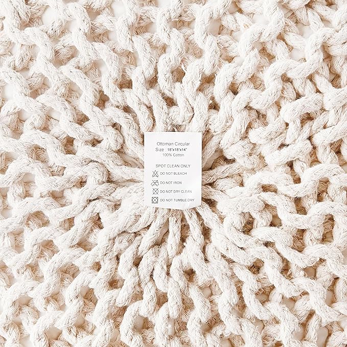 REDEARTH Round Pouf Ottoman –18"x18"x14" Hand-Knitted Cotton Pouffe –Cable - Image 8