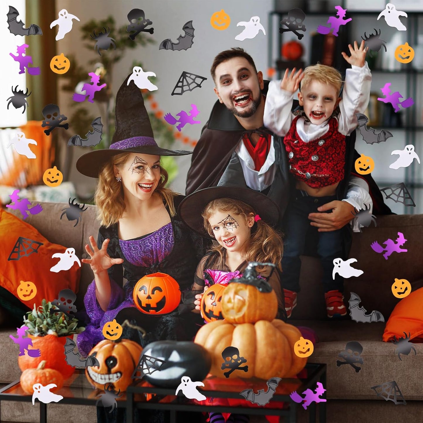 MARFOREVER Halloween Glitter Confetti Decorations, Halloween Party Confetti Scatter Black Orange Purple Ghost Bats Spider Pumpkin Table Sprinkles Sequin Decor for Halloweens Theme Party Supplies