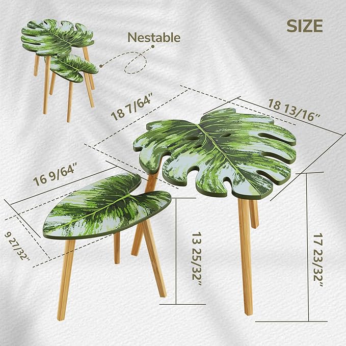 BAMEOS Monstera Leaf Nesting Tables Set of 2, Small Side Tables f Set - Image 2