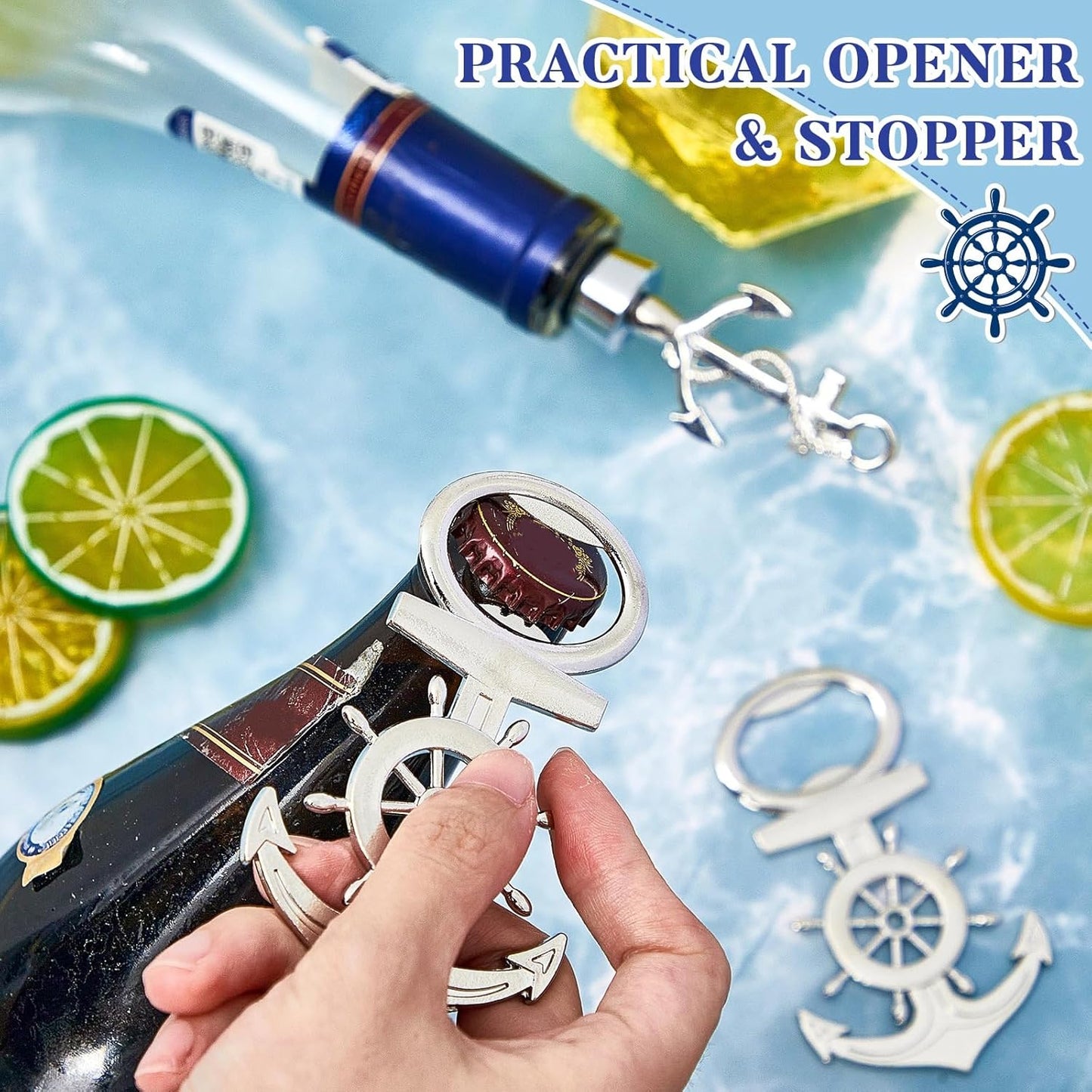 Zhehao 50 Pcs Anchor Bottle Stopper Bottle Opener Wine Bottle Stopper for Beach Nautical Themed Gifts Set Wedding Party Favors Bridal Baby Shower Decorations Holiday Birthday Souvenirs Guests, Silver