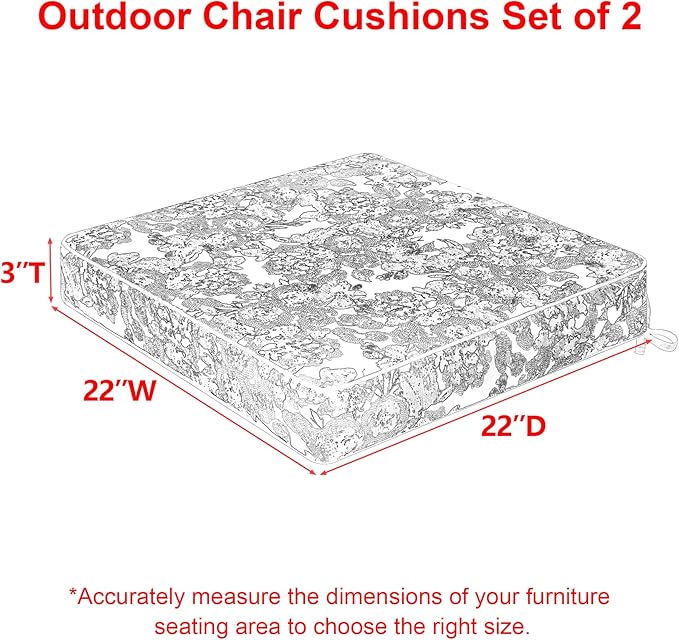 Favoyard Outdoor Chair Cushion 22 x 22 x 3 In Waterproof Pattern Fade Resistant - Image 2
