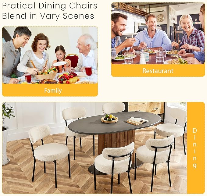 DUMOS Dining Chairs Set of 6, Mid Century Modern Chair Round Upholstered Curved - Image 6