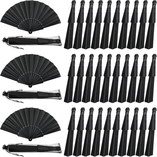 Wenqik 80 Pcs Wedding Folding Hand Fans Bulk Silk Fabric Chinese Handheld Foldable Clack Fans with Plastic Ribs for Party, Wedding Gifts, Line Dancing, Home Decorative (Black)