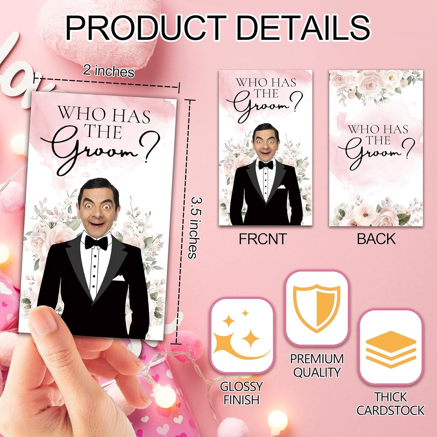 Who Has The Groom Bridal Shower Games, 41 PCcs Pink Floral Scratch Off Cards, 3.5"x 2.1" Funny Bachelorette Party Game Favor Decor, Engagement Party Ideas Activities-A02