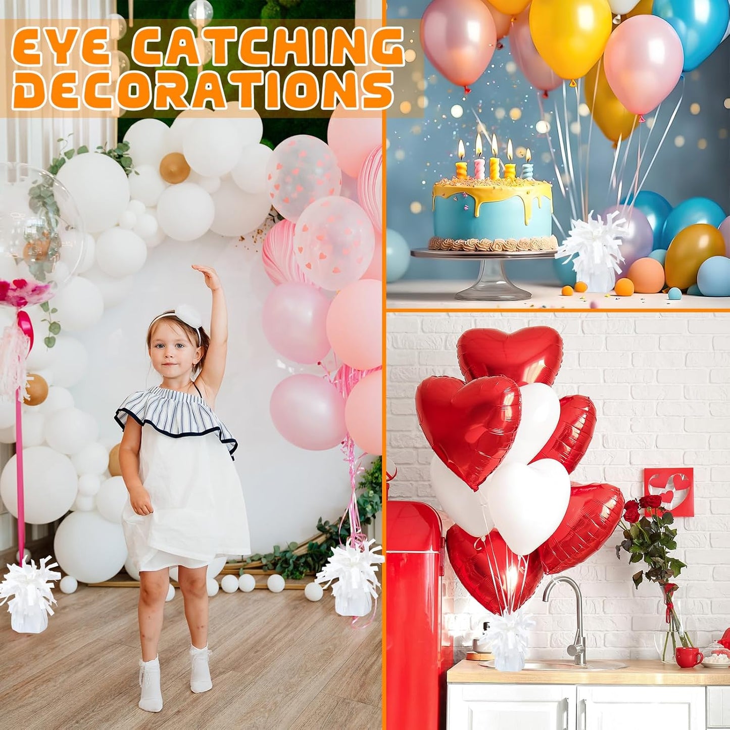 8 Pcs White Metallic Balloon Weights Holder Anchors Balloon Holder Weights for Helium Balloons Birthday Graduation Party Christmas Wedding Celebration Decoration (White)