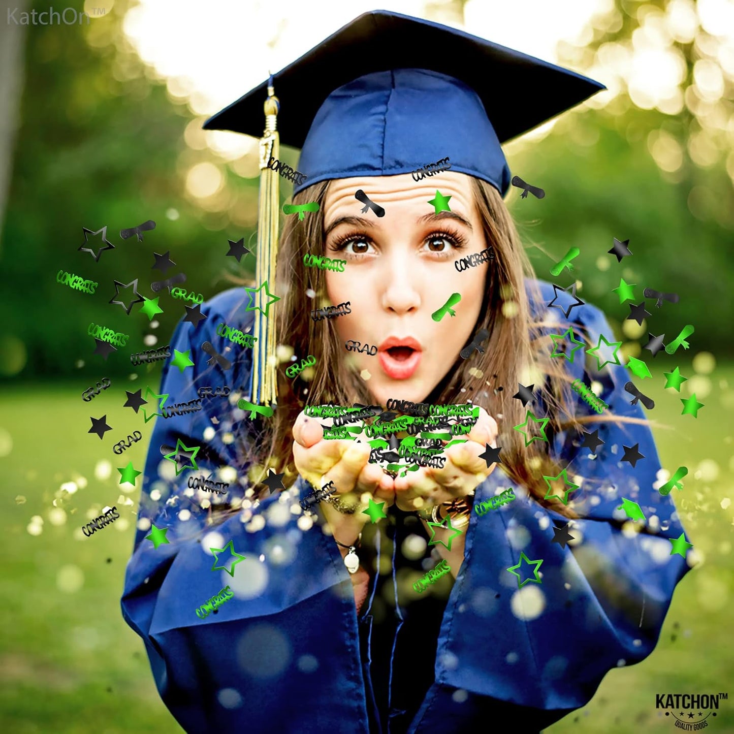 KatchOn, Shiny 2025 Congrats Grad Confetti - Pack of 1000 | Green and Black Graduation Confetti Class of 2025 Decorations | Graduation Decorations 2025