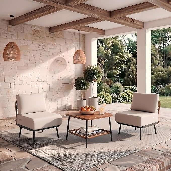 3-Piece Patio Conversation Set, Outdoor Sectional Sofa Wicker Furniture by Mugovelo