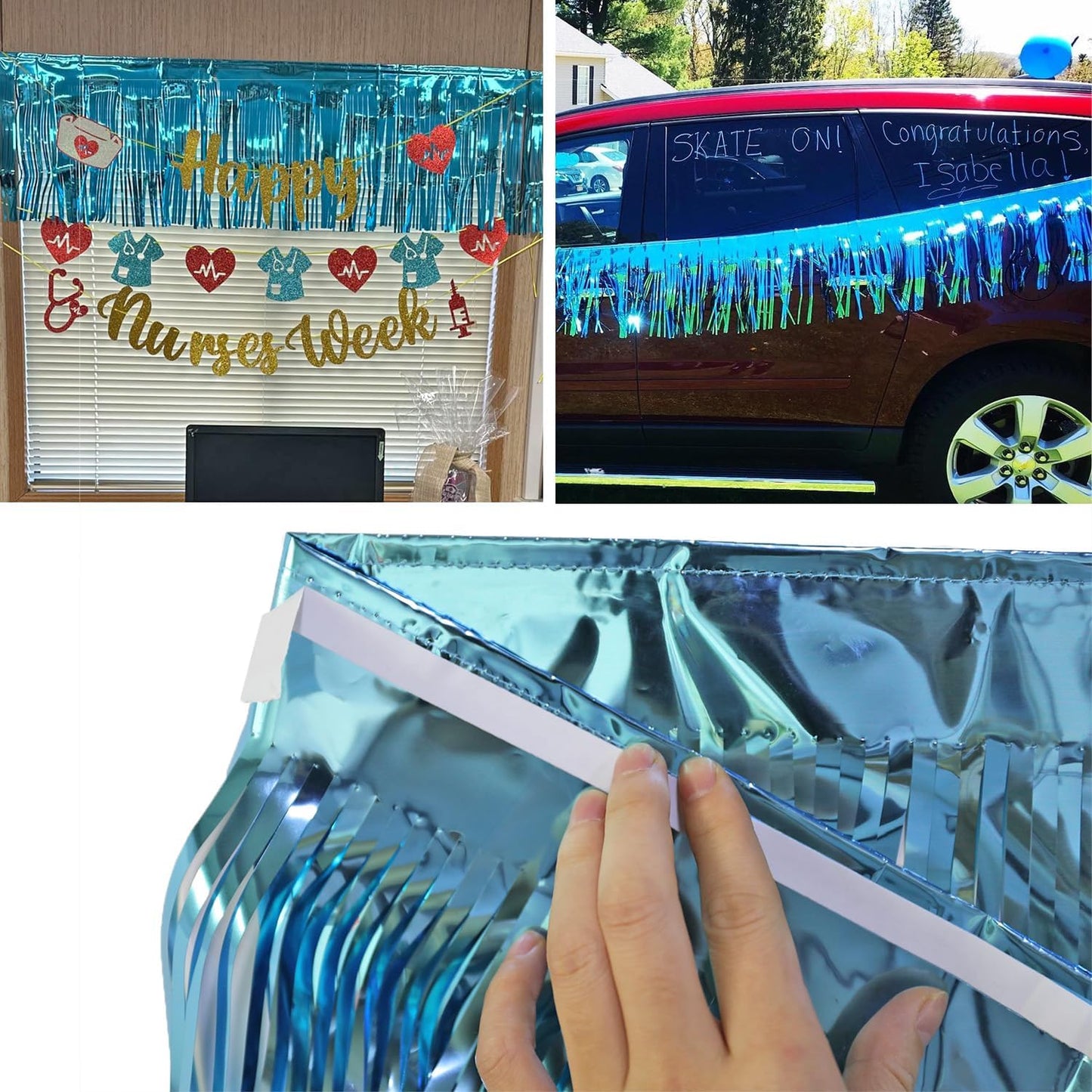 Thick 10 Feet by 15 Inch Turquoise Foil Fringe Garland - Pack of 3 | Shiny Metallic Tinsel Banner for Parade Floats, Bridal Shower, Wedding, Birthday, Christmas | Wall Hanging Drapes (3)