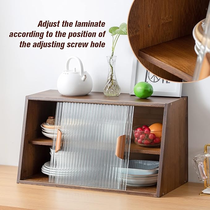 HollyHOME Small Bamboo Kitchen Pantry Sideboard - Image 4