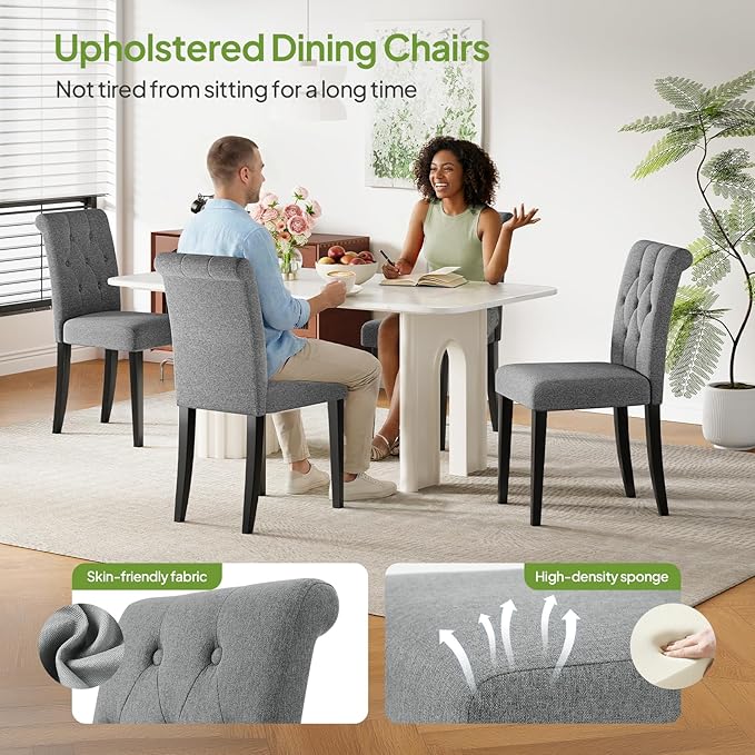 Welzona Upholstered Dining Chairs Set of 4, Button Tufted Parsons Dining Chair - Image 4