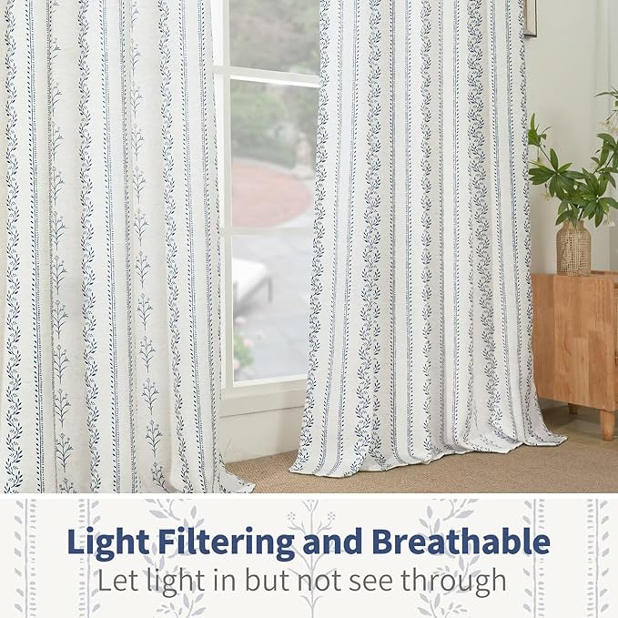 BGment Navy Blue Vintage Floral French Country Curtains 63 Inch Length - Image 5