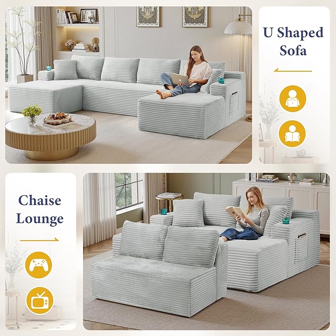 133" Sectional Couches for Living Room Cloud Couch Sofa - Image 3