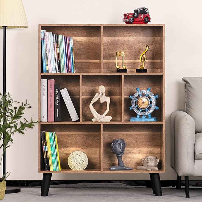 LEYAOYAO 7 Cube Bookshelf 3 Tier Modern Bookcase - Image 6