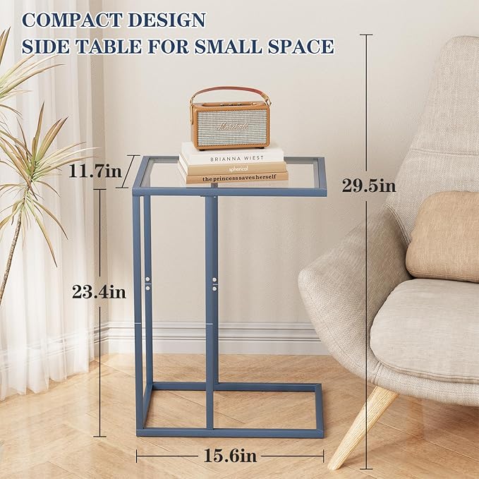 Easy Paws C Table End Table Set of 2, Glass Couch Side Table, Tempered Glass - Image 3