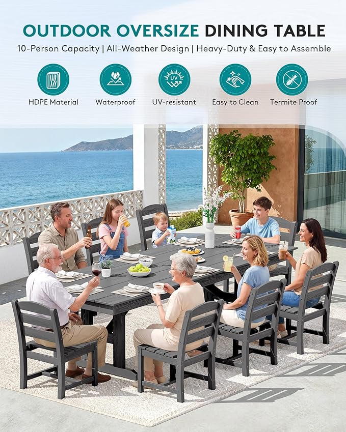 SERWALL Outdoor Armless Dining Chairs Set of 2, All-Weather HDPE Patio Chair - Image 6