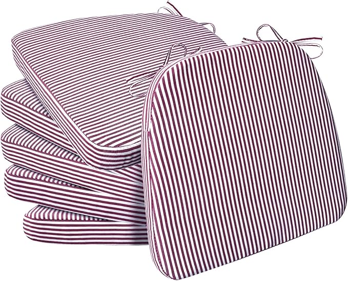 AAAAAcessories D-Shaped Chair Cushions, Machine-Washable Cover, Pinstripe Red by AAAAAcessories
