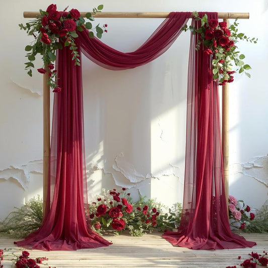 Wedding Arch Draping Fabric, 1 Panel Burgundy Sheer Backdrop Curtain Tulle Fabric Drapery for Arbor Wedding Archway Ceremony Party Ceiling Decor Backdrop