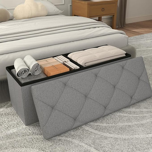 43 inch Storage Ottoman Bench, Folding Storage Bench Ottoman, by Unknown