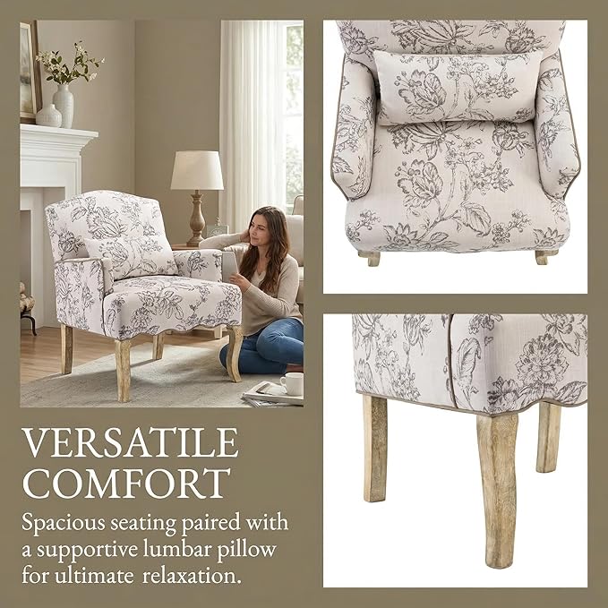 Shunzhi Floral Accent Chairs Farmhouse Upholstered Armchair Linen Reading Chair - Image 5