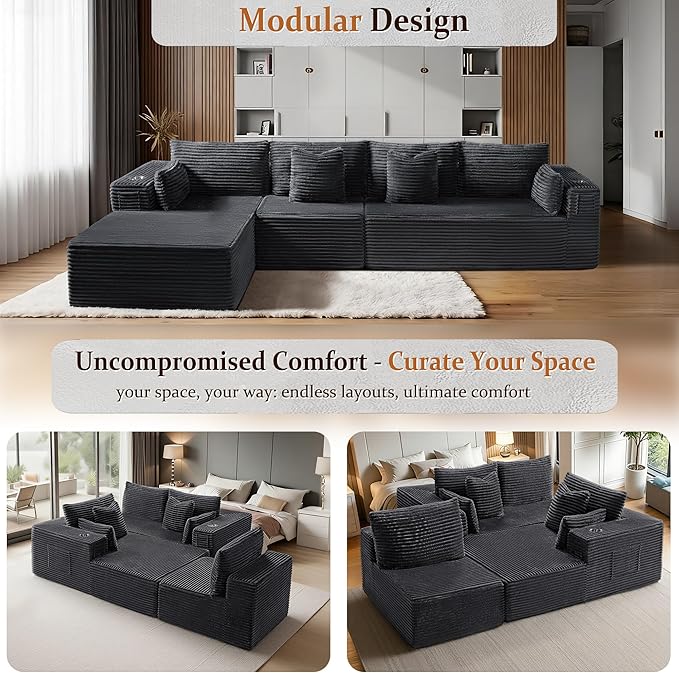 138" Oversized Cloud Sectional Couch, Comfort L Shaped Boneless Couch - Image 6