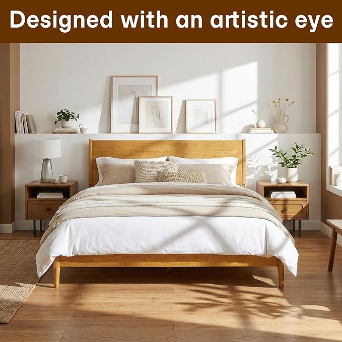 Acacia Haven King Size Bed Frame and Headboard, Solid Wood Platform Bed Frame - Image 7