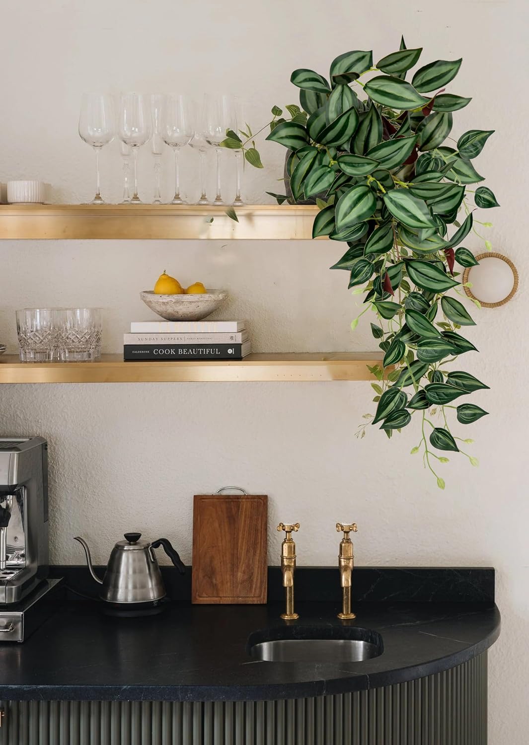 DILATATA Fake Hanging Plants Artificial Hanging Plants 26" Faux Wandering Jew Hanging Leaves Plants for Wall Shelf Home Indoor Outdoor Decor - 2 Pack