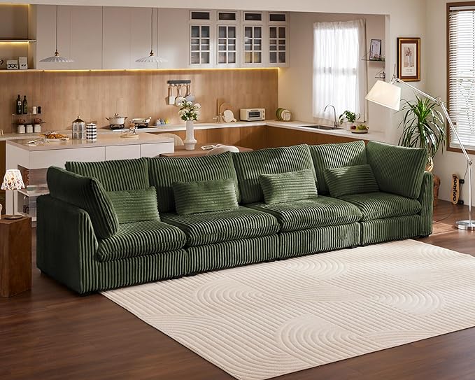 154" Oversized Corduroy Couch Modular Sectional Sofa, Washable Cloud Couch - Image 4