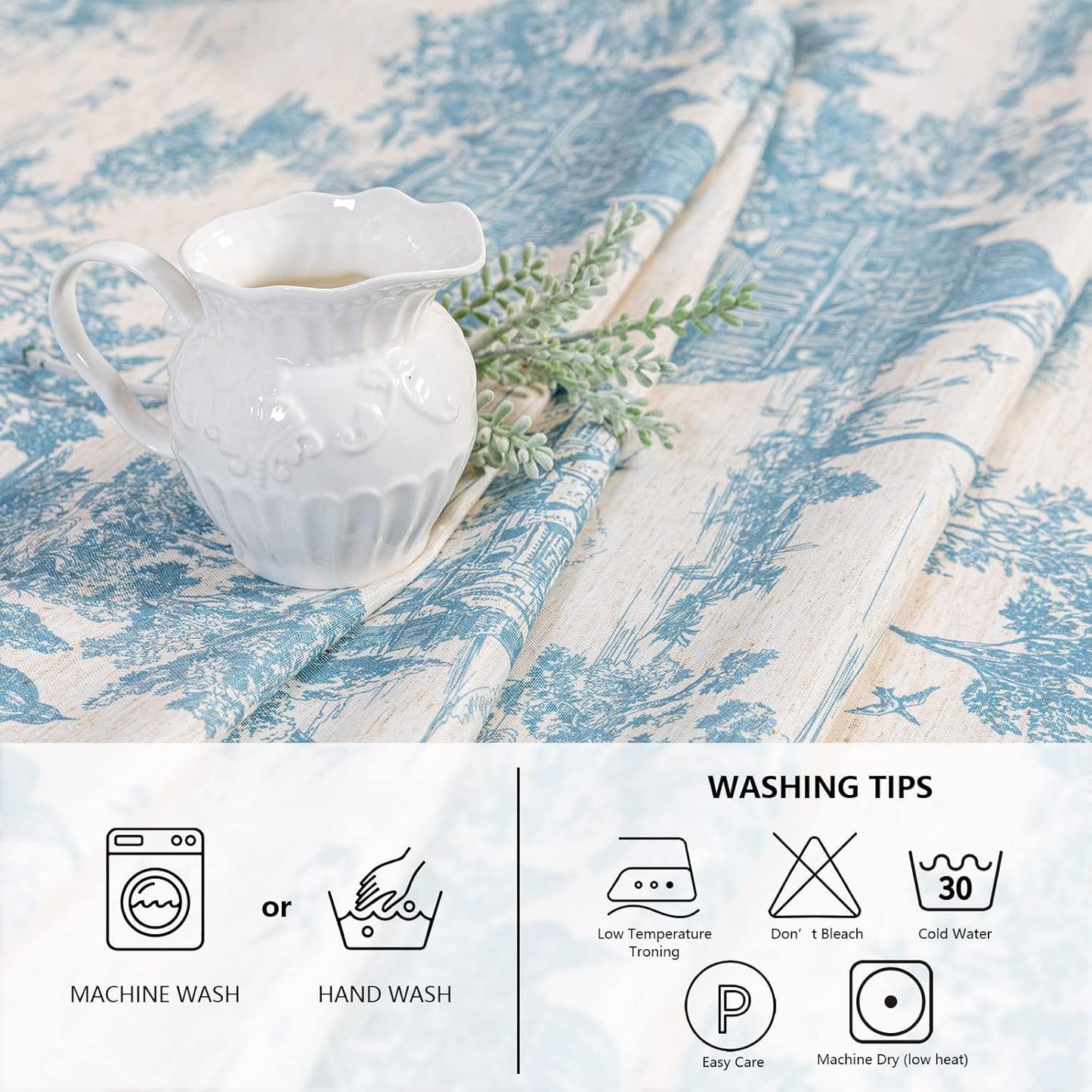MYSKY HOME Linen Vintage Rectangle Tablecloth 60x84 Inches, Blue Castle Print Table Cloth for Dining Table I Tabletop I Parties/Outdoor I Spring/Summer Waterproof Fabric Farmhouse Tablecloth