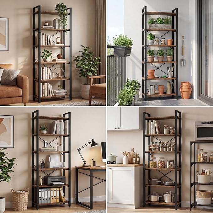 IRONCK Bookshelf 6-Tier Ladder Shelf 110lbs Display Shelf Vintage Industrial - Image 7