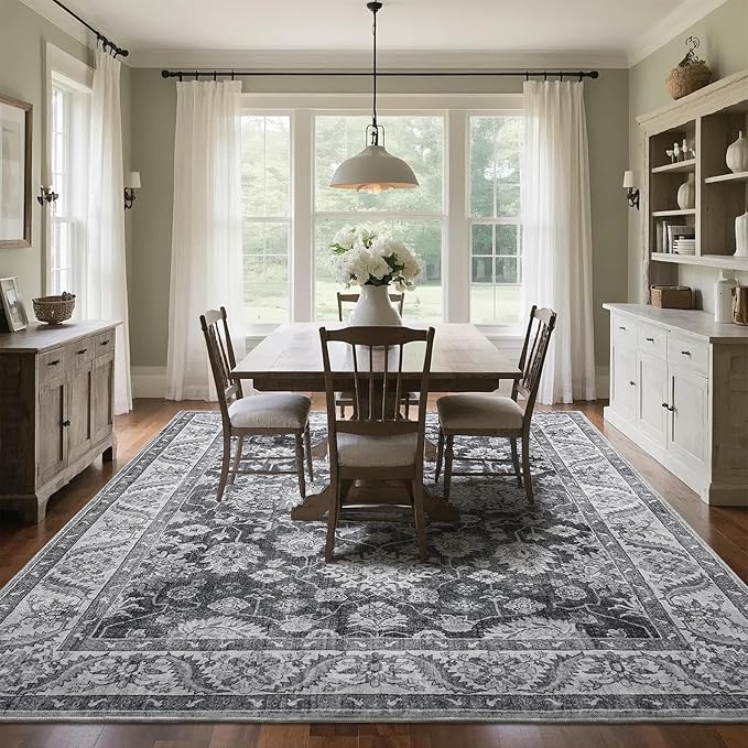 Area Rug for Living Room, 8x10 Area Rugs Washable, Retro Floral Non-Slip Carpet - Image 5