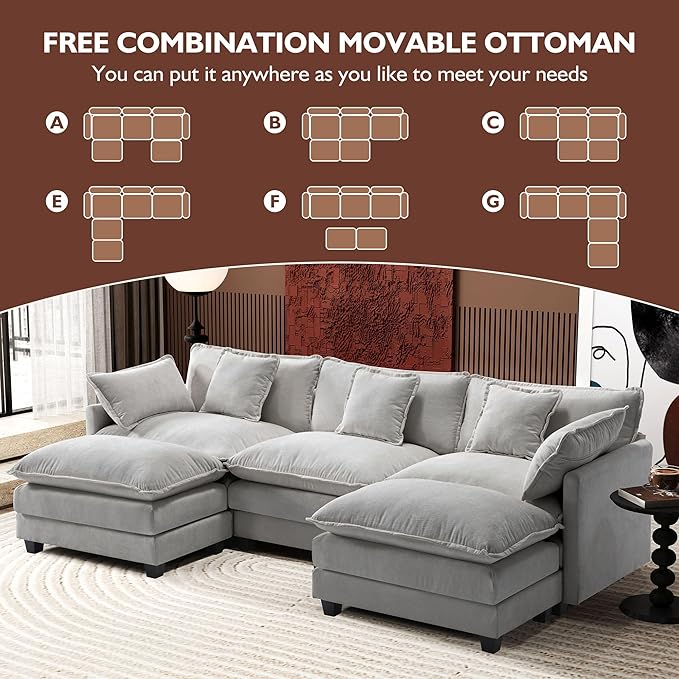 Ihanherry 111.4" U Shaped Modern Cloud Sofa Modular Sectional Couch - Image 6