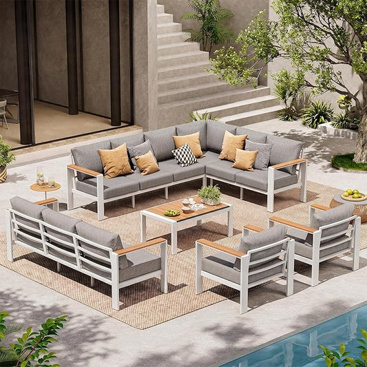 Aluminum Outdoor Patio Furniture Set, 11 Seats Patio Conversation Sets by ComfCove
