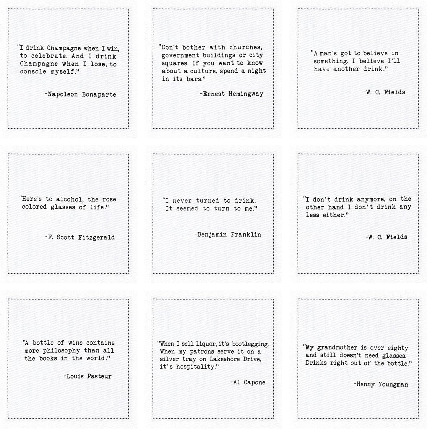 Five Star Napkins Literary Bar Quotes White Cotton Cocktail Napkins, Beverage Napkins, Bar Napkins, Cloth Napkins, Party Napkins, Holidays, Weddings, Birthdays, Disposable, 4.5" x 4.5"- (50x)