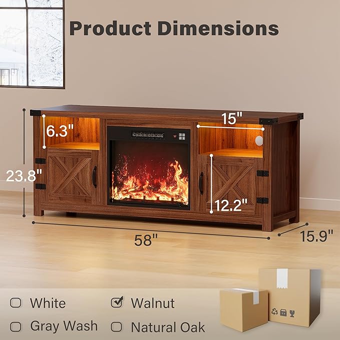 YESHOMY LED Fireplace TV Stand - Image 9