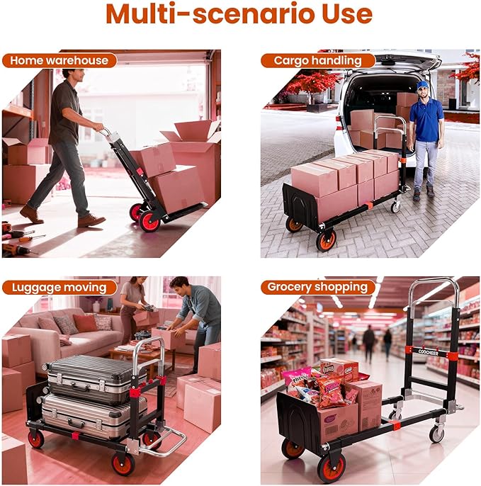 3-in-1 Folding Hand Trucks, 600Lbs Convertible Hand Truck Dolly, Heavy Duty - Image 6