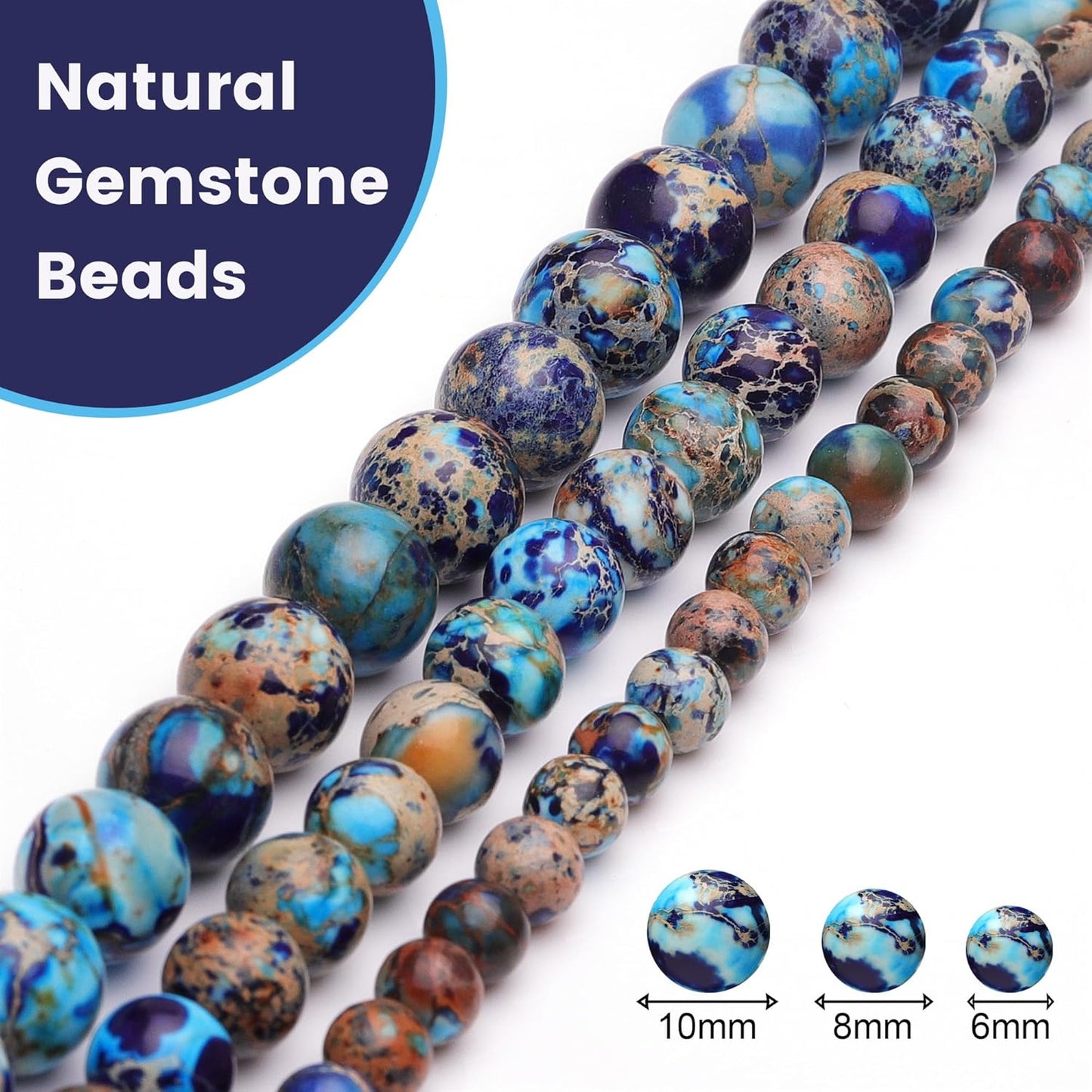 6mm Natural Stone Beads for Jewelry Making,Blue Imperial Jasper Polished Smooth Round Gemstone Beads for Bracelet Necklace 15 Inch