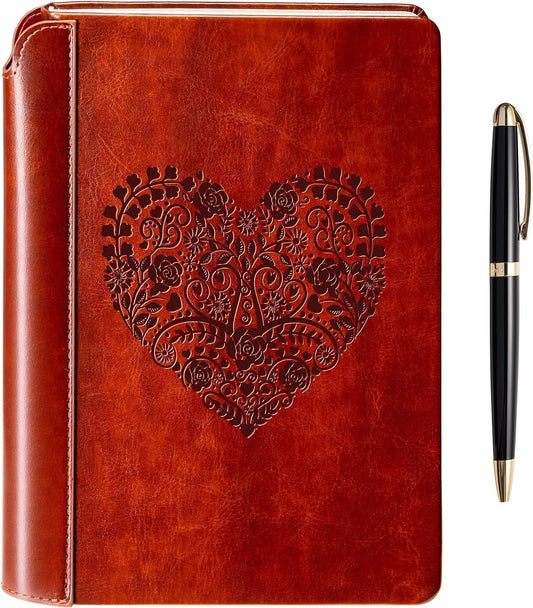 SETTINI® Lined Journal - Heart Journal for Writing Gift Set - Hardcover Vegan Leather, Includes Luxury Pen in a Unique Pen Holder, 192 Pages, 6 x 8.5 inches - Birthday Gift