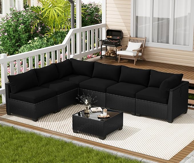 LOUVIXA 7 Piece Outdoor Patio Furniture Set, Outdoor Sectional Sofa, Wicker - Image 7