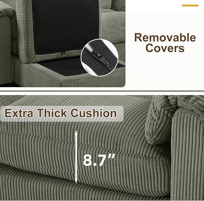 HAOMARKETS Corduroy Sofa Set, Upholstered Ottoman, Modern Loveseat and 3-Seater - Image 5