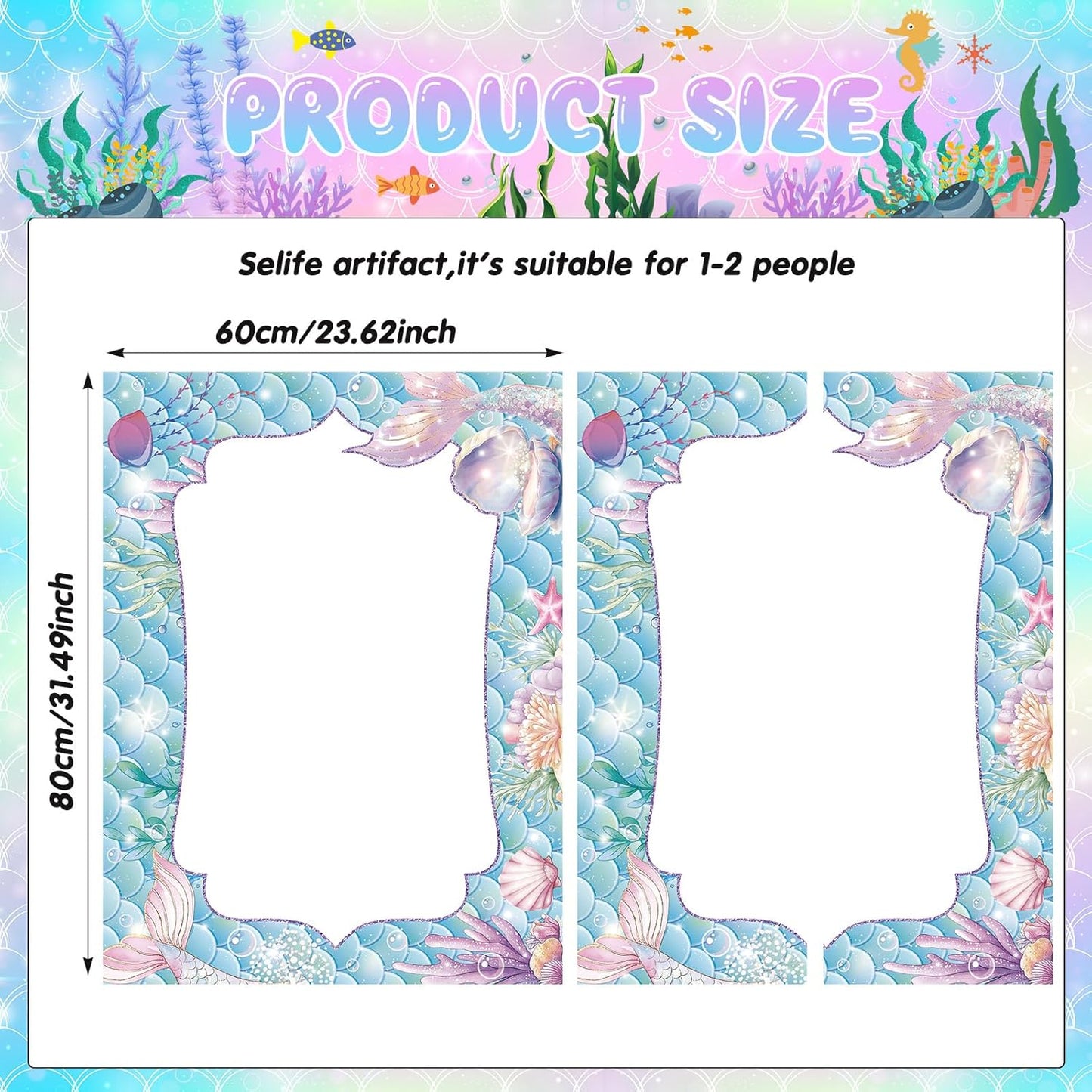 Upgraded 32 x 24 Inch Large Photo Booth Props Picture Frame Vintage Photo Frame Friends Selfie Props for Halloween Carnival Christmas Wedding Mexico Party Favors(Mermaid Style)