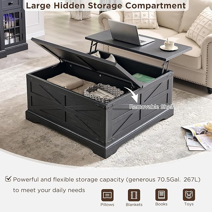 JXQTLINGMU 36" Lift Top Coffee Table - Image 4