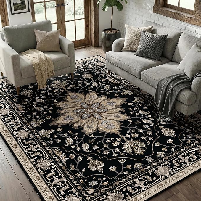 RELEANY Area Rugs 5'x7' Washable Non-Slip, Floral Vintage Distress Print - Image 2