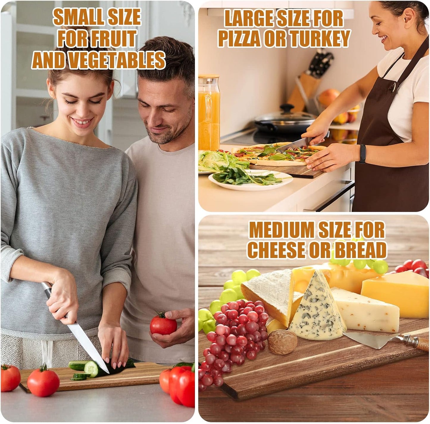 Patelai 12 Packs Wooden Cutting Board Set with Handles Large Kitchen Serving Plain Chopping Board Bulk Gifts for Mom for Vegetables Meat Pizza Cheese Fruit Bread(Acacia Wood,17 x 6 Inch)