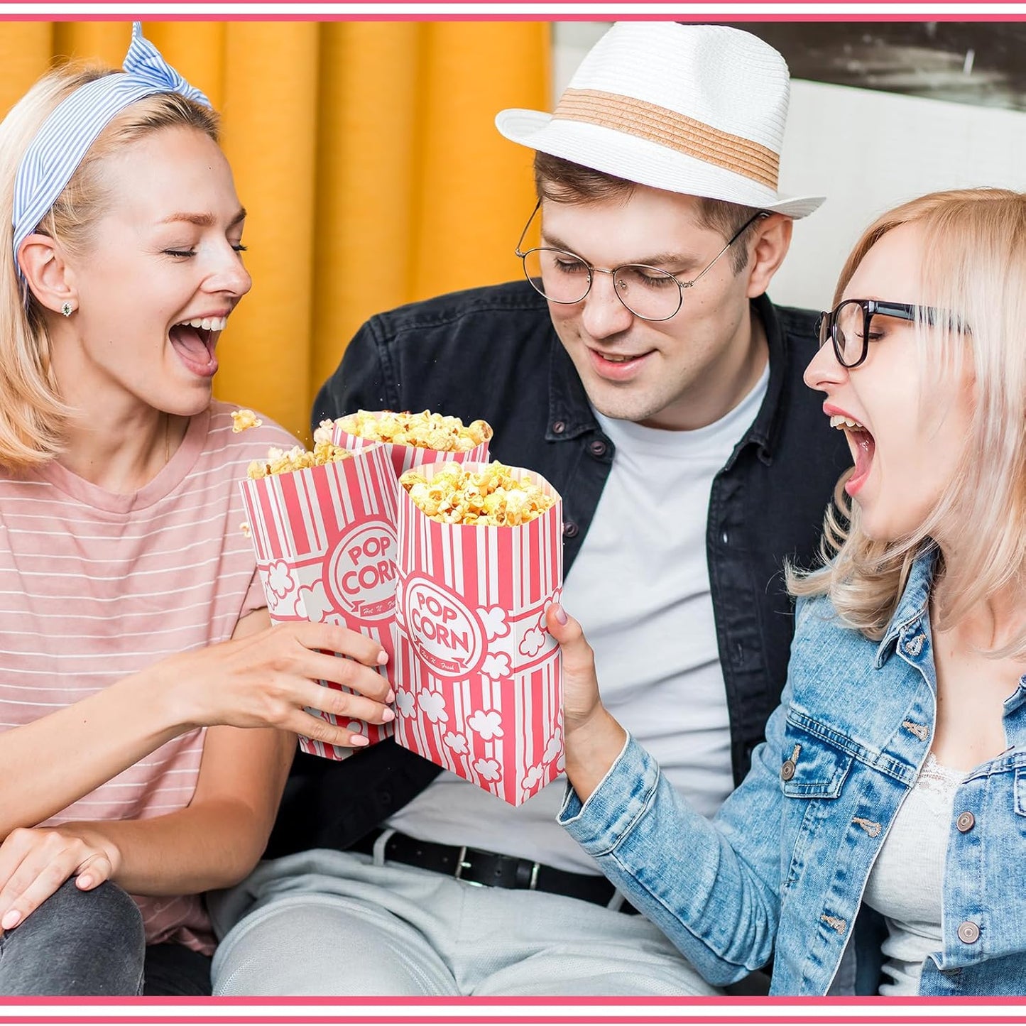 200 Pcs Paper Popcorn Bags Bulk 2 oz Large Flat Bottom Boxes Red and White Disposable Container Sleeve Movie Night Popcorn Bucket for Retro Movie Themed Party Carnival Supplies (Pink and White)