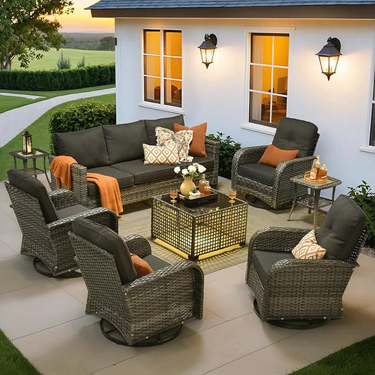 ovios 8 Pieces Patio Furniture Set, Outdoor Wicker Sofa Couch by OVIOS