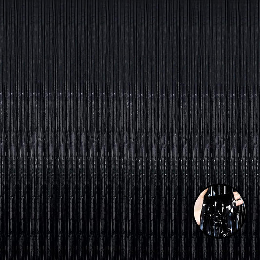4 Pack Black Foil Fringe Curtain Backdrop, 3.28Ft x 8.2Ft Metallic Tinsel Streamers Curtains for Party, Photo Booth Props, Birthday, 2022 Mother's Day Decor Supplies, One Size