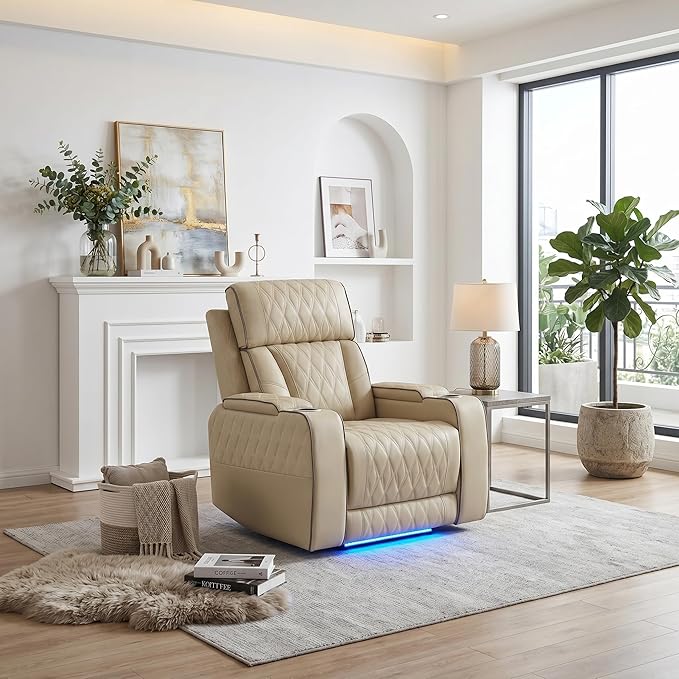 Power Recliner Chair with LED Lights, Leather Manual Recliner 1 Seat, Living by Unknown
